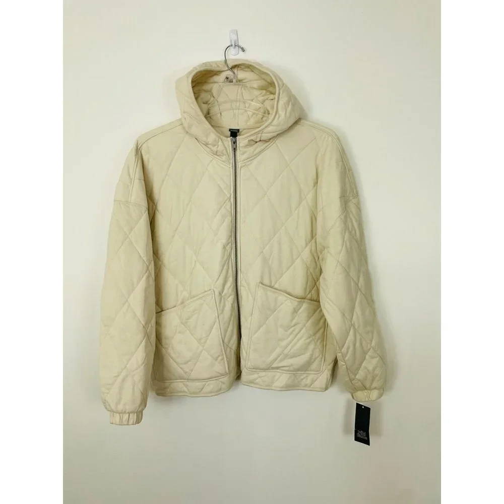 Wild Fable Womens Quilted Jacket Extra Large Ivory Puffer Zip Pockets Hooded New - Picture 4 of 11